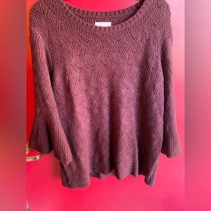 LC Lauren Conrad Maroon lace knit 3/4 sleeve tunic-like Sweater. Fun Fall color